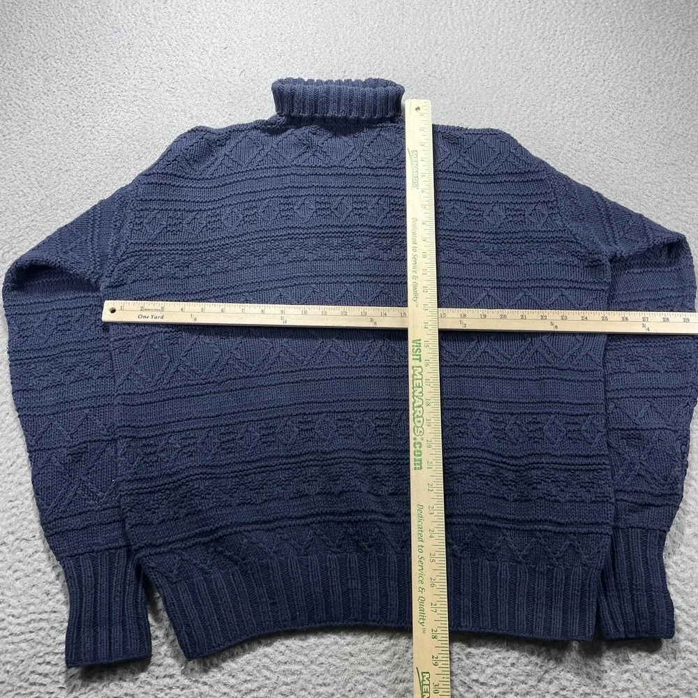 Vintage Polo Ralph Lauren Hand Knit Cotton Turtleneck Sweater Navy XL 90s RARE